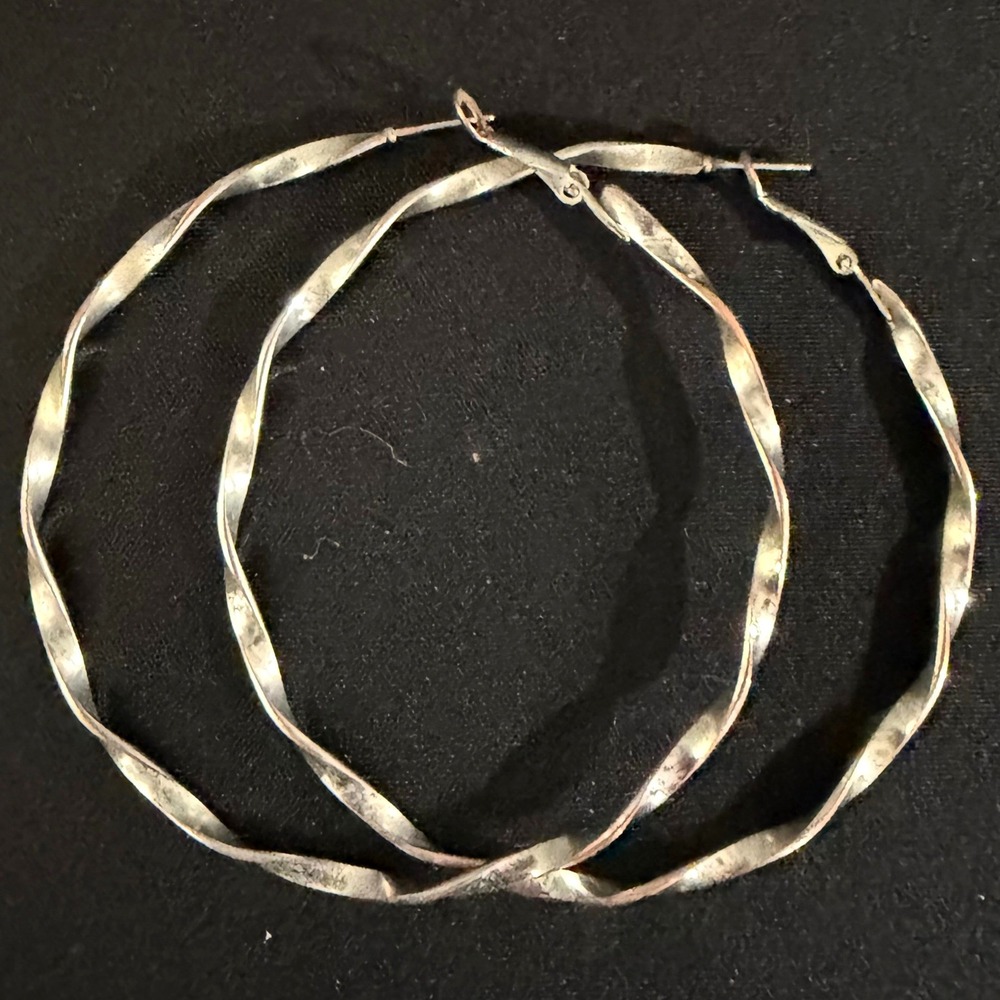 Twisted Hoop Earrings Large Silver Tone Metal‎ Statement Jewelry Women